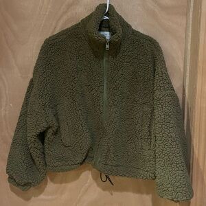 Urban Outfitters Army Green Cropped Sherpa